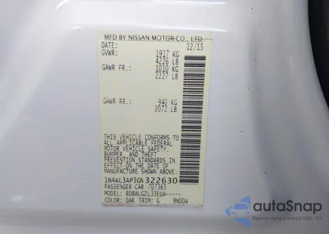 2016 Nissan Altima 2.5 S z USA, uszkodzony, nr VIN 1N4AL3AP3GN322630